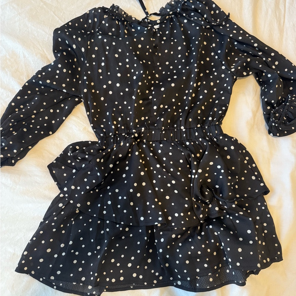 Day + Moon Black Polka Dot Long-Sleeve Dress